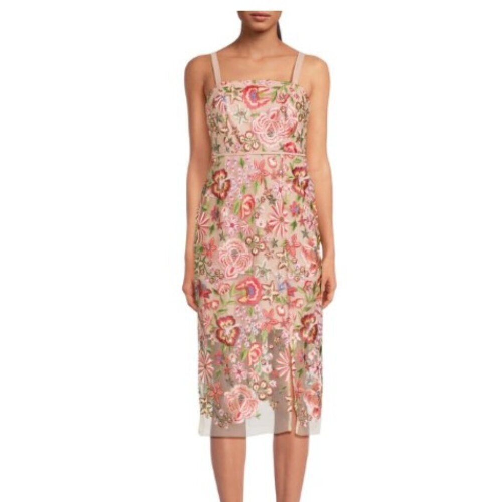 Sam Edelman Midi Dress Size 8 Floral Embroidered $158 Mermaid Boho - Picture 1 of 11